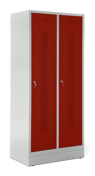 Garderobenspinde SYSTEM SP1 mit Sockel Rubinrot RAL 3003 | 400 | 2 | Zylinderschloss | mit Sockel