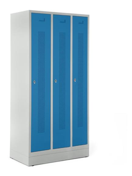 Garderobenspinde SYSTEM SP1 mit Sockel Lichtblau RAL 5012 | 300 | 3 | Drehriegelverschluss | mit Sockel