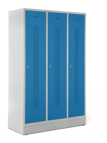 Garderobenspinde SYSTEM SP1 mit Sockel Lichtblau RAL 5012 | 400 | 3 | Drehriegelverschluss | mit Sockel