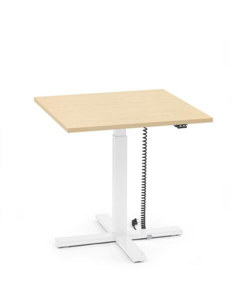 Höhenverstellbarer Schreibtisch MODUL Monosäule Ahorndekor | Platte Quadrat - B 800 x T 800 mm | Weiß