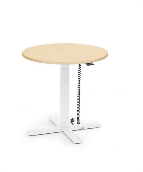 Höhenverstellbarer Schreibtisch MODUL Monosäule Ahorndekor | Platte Rund - Durchmesser 800 mm | Weiß