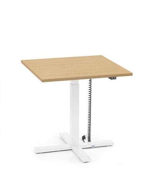 Höhenverstellbarer Schreibtisch MODUL Monosäule Buchedekor | Platte Quadrat - B 800 x T 800 mm | Weiß