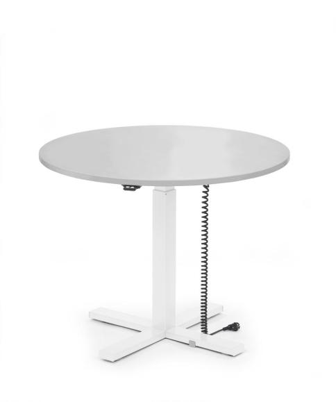 Höhenverstellbarer Schreibtisch MODUL Monosäule Lichtgrau | Platte Rund - Durchmesser 1000 mm | Weiß