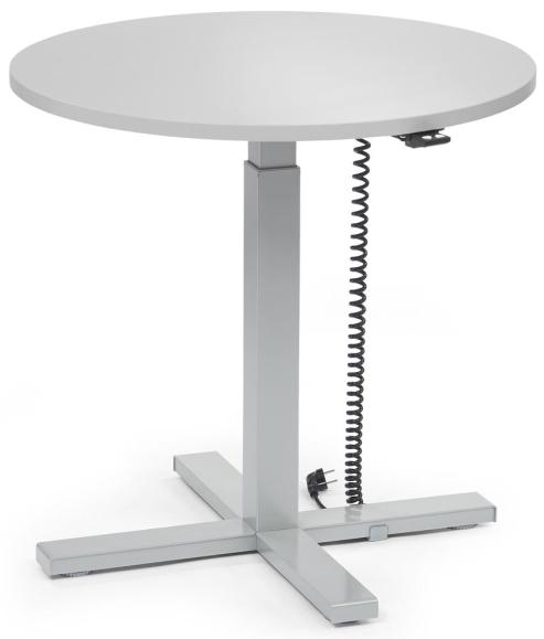 Höhenverstellbarer Schreibtisch MODUL Monosäule Lichtgrau | Platte Rund - Durchmesser 800 mm | Alusilber
