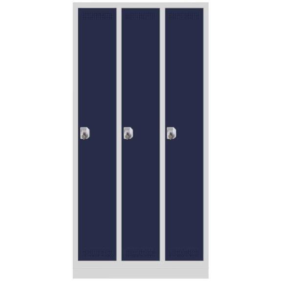 Garderoben-Stahlspind SP PROFI SYSTEM mit Sockel Stahlblau RAL 5011 | 300 | 3 | Drehriegelverschluss | mit Sockel