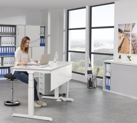 Höhenverstellbarer Schreibtisch FLEX MODUL Lichtgrau | 1800 | Weiß