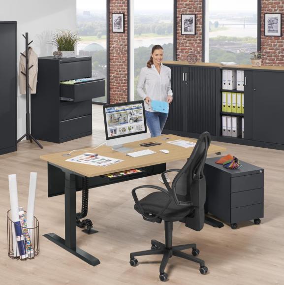 Höhenverstellbarer Schreibtisch FLEX MODUL Buchedekor | 1600 | Schwarz